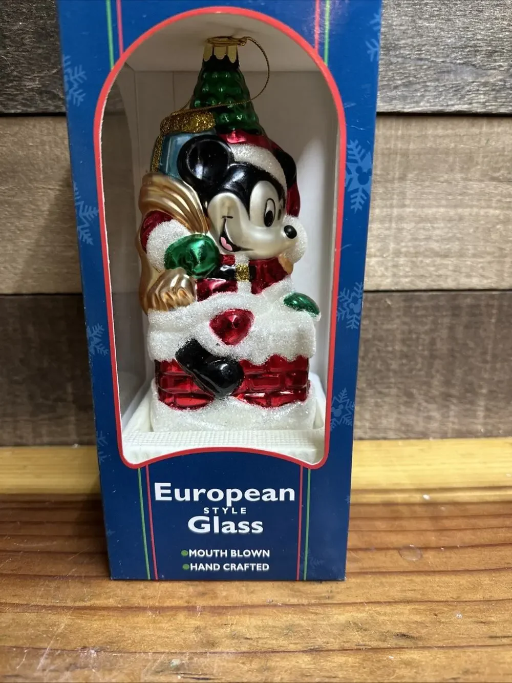 Vintage European Style Blown Glass Mickey Mouse Christmas Ornament In Box